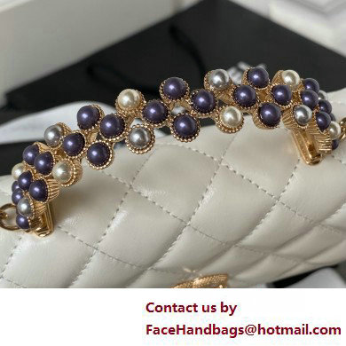 Chanel Shiny Crumpled Lambskin, Imitation Pearls  &  Gold-Tone Metal Clutch with Chain Bag AP3803 White 2025